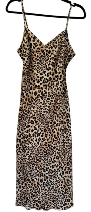 NWT Lulus Leopard Print Satin V Neck Slip Dress Size Small thumbnail 1