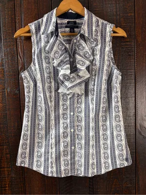 Tommy Hilfiger Sleeveless Ruffled Paisley Stripe Blouse Medium thumbnail 1