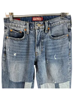 Lucky Brand Boyfriend Mid Rise Flare Patchwork Jeans Size 0/25R Cotton Hemp thumbnail 3