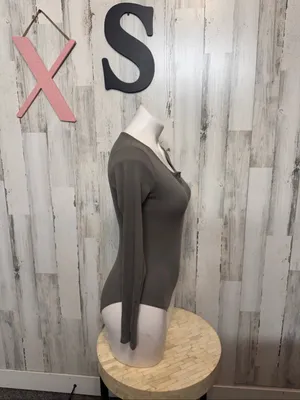 Primark Ribbed Henley Long Sleeve Bodysuit Womens XS Charcoal Grey Cotton Stretc thumbnail 2