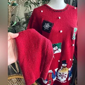 Vintage 90s Holiday Editions Christmas Whimsical Snowman Ugly Sweater thumbnail 6