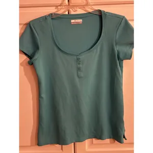 Columbia PFG Womens Turquoise Blue Henley Short Sleeve Mesh Active Top Medium thumbnail 2