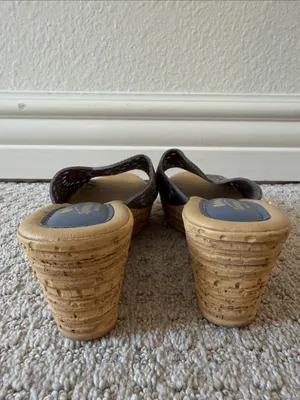 Spring Step Estella Gray Laser Cut Leather Wedge Slide Sandals Size Euro 38 thumbnail 2