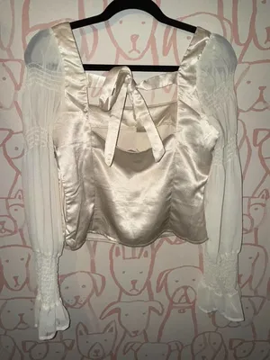 lulus Style Streak Ivory Satin Square Neck Tie-Back Long Sleeve Top thumbnail 5
