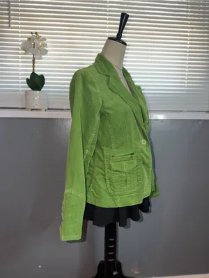 Paris Blues Lime Green Corduroy Fitted Utility Blazer Jacket Y2K L thumbnail 4