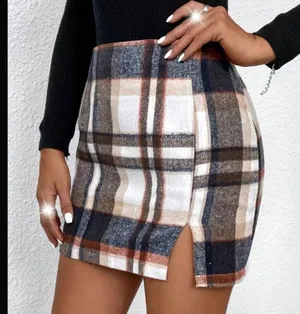 Plaid Pattern Slit Skirt, Casual Mini Skirt Brown Size M thumbnail 4