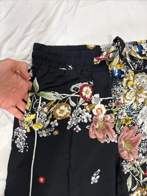 Elie Tahari Black Floral Wide Leg Pants Drawstring Adjustable Waist Size Small thumbnail 5