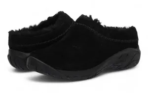 Merrell Encore Ice Black Suede Faux Fur Lined Clogs Mules Shoes Womens thumbnail 1