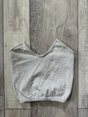 Free People Gray Rainbow Sparkle Metallic Ribbed Thin Strap Seamless Tank M/L thumbnail 7