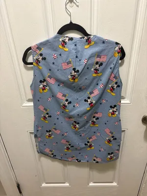 Sassy Scrubs Medium Blue Mickey Mouse Flag Stars Patriotic Scrub Top thumbnail 8