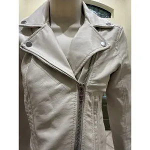 Abercrombie & Fitch Women's Vegan Leather Moto Jacket - XS Cream thumbnail 3