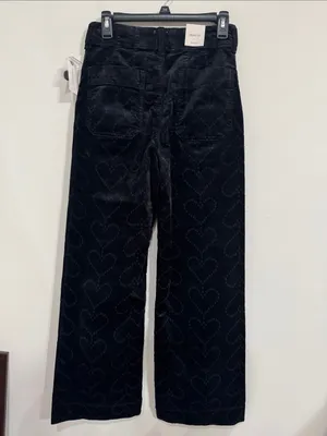 Maeve Anthropologie Colette Charcoal Heart Pattern Wide Leg Corduroy Pants 27T thumbnail 3