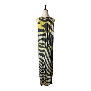 Chico's Black And Gold Zebra Print Jersey‎ Sleeveless Halter Neck Maxi Dress S thumbnail 4
