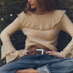 Zara alpaca wool blend ruffle sleeve lightweight knit sweater size medium thumbnail 1