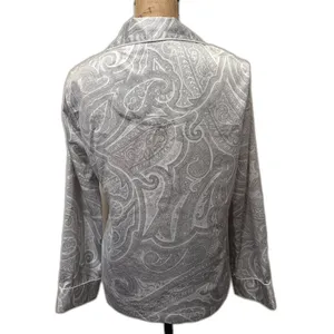 Lauren Ralph Lauren Satin Pajama Top‎ Monogrammed Pocket Gray Paisley Size Small thumbnail 3