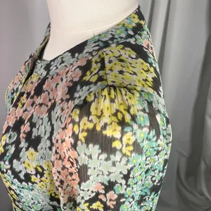 LOFT‎ Size 4 Floral Midi Dress Grey Pastel Button Front Sheer Lined Long Sleeve thumbnail 4