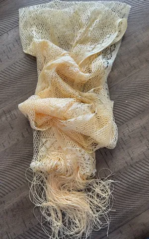 Vintage 1970s Gold Metallic Open-Knit Evening Shawl / Wrap with Long Fringe thumbnail 1