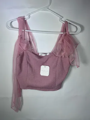 Altar’d State Size S Mauve Pink Tulle Bow Strap Smocked Crop Top Coquette thumbnail 3