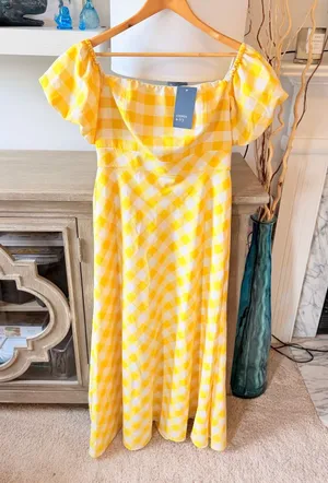 Crown‎ & Ivy Gingham Maxi Dress Womens Yellow Size 8 NWT thumbnail 1