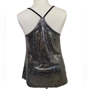 Women’s Stretch silver sequin cowl racerback cami Pull over party tank top thumbnail 3