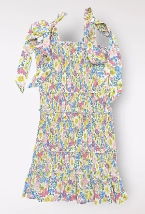 Aura Floral Print smocked body ruffled boho babydoll sundress‎ Size S thumbnail 1