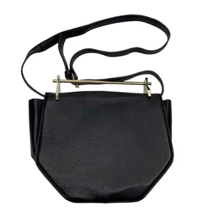 Black Faux Leather Structured Metal Handle Purse Bag thumbnail 6