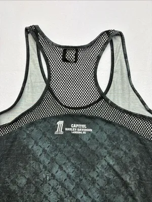 Harley-Davidson size large y2k rhinestone Black Skull Racerback Tank Mesh biker thumbnail 7