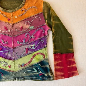 Boho Patchwork Embroidered Tie Dye Top Women's Small Multiple thumbnail 6