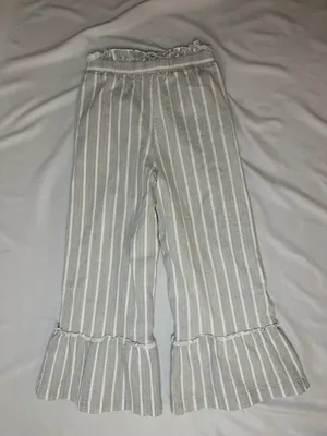 English Factory Gray Striped Ruffle Cropped Bell Bottom Linen Pants - XS thumbnail 9