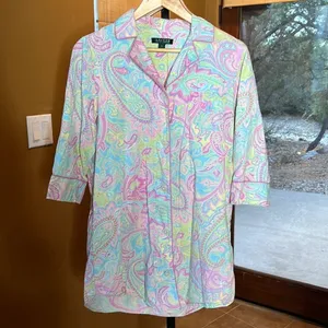 Lauren Ralph Lauren Sleep Shirt Pink Pastel Paisley Long Sleeve Size Small thumbnail 2