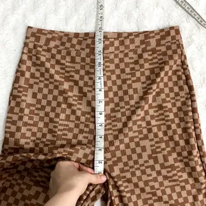 White Fox Boutique Brown Checkered High Rise Mesh Pull On Flare Pants M thumbnail 7