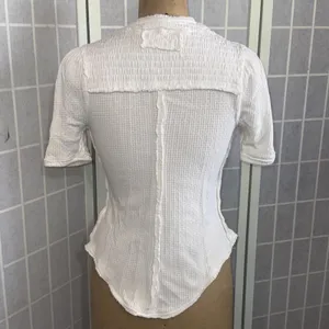 Free People Care Gauze Boho Minimalist Textured Ivory Stretch T-Shirt Size Small thumbnail 2