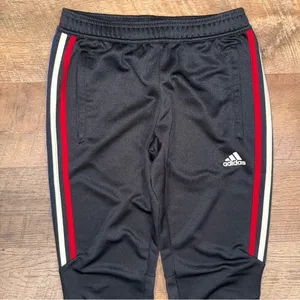 Adidas Black Track Pants with Red, White, and Blue Accents and Pockets thumbnail 11