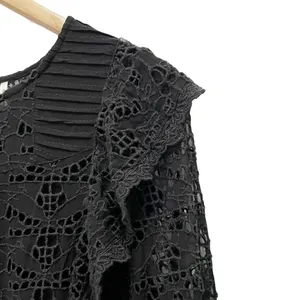Anthropologie Clementine Eyelet Lace Blouse Black Ruffle Puff Sleeve Size 6 thumbnail 5