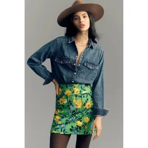 Anthropologie PILCRO Dannie Classic Denim Shirt Western Snap Puff Sleeve XXS thumbnail 5