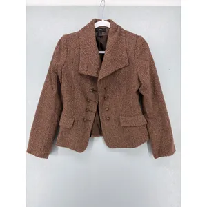 H&M Womens Blazer Brown Herringbone Tweed Double‎ Breasted Academic 6 thumbnail 2