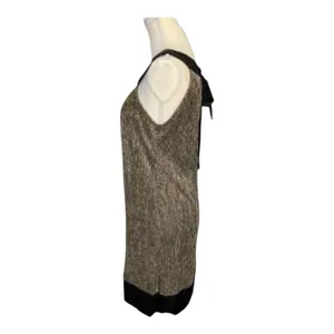 Black Gold Shimmery Shift Short Dress Size 8 Sleeveless Tie Back Night Out thumbnail 3