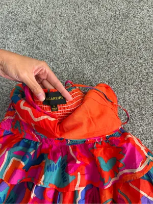 Sugar Lips Kahlia Tropics Mavey Poplin Gauze Sweetheart Neck Sleeveless Tiered Ruffle Mini thumbnail 6