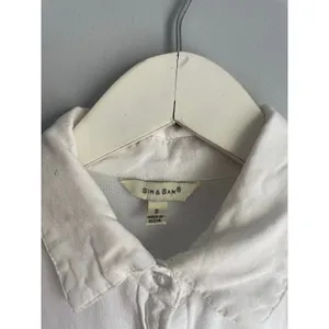 Sim & Sam White‎ Cream Rayon Short Sleeve Peter Pan Collar Button Down Blouse S thumbnail 6