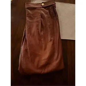 LOFT Tall Size 14 Faux Leather Pants Brown Button Tab NWT $89 thumbnail 3