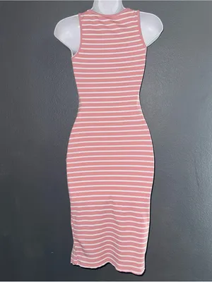 Women’s Pink & White Striped Midi Sundress Bodycon Dress size Small - Medium thumbnail 5