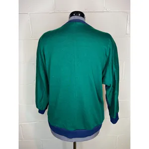 sweatshirt plaid chevron quilted green navy shoulder pads 1980s thumbnail 7