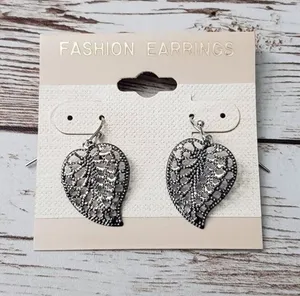 Ornate Leaf Earrings - Silver Tone Leaf Dangle Earrings for Pierced Ears - New thumbnail 1
