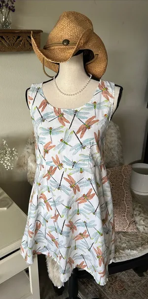 Tom tom white novelty, dragonfly, print, cotton, outdoor mini dress XS thumbnail 1
