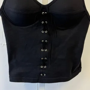 Y2K Betty Blue Lace Up Corset Style Build In Bra Bustier Cami‎ Top Gothic Lg Blk thumbnail 4