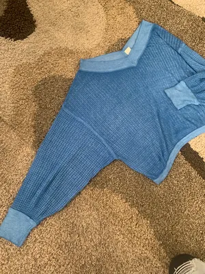 Free People Size XS, Blue Waffle Sweater Top thumbnail 5