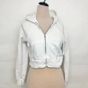 Brandy Melville John Galt White Crystal Cropped Hoodie White Full zip hooded thumbnail 2