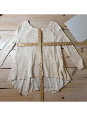 Anthropologie Moth EUC Women's Cream Marled Knit Split Back Chiffon Sweater XS thumbnail 6