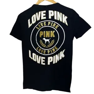 Victoria's‎ Secret Pink Women's XS T-Shirt Black Neck Lacing Dog Logo Love Pink thumbnail 3