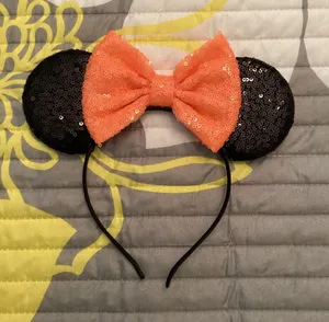 NWOT Disney Minnie Mouse Black Orange Halloween Pumpkin Lightweight Sequin Ears thumbnail 1